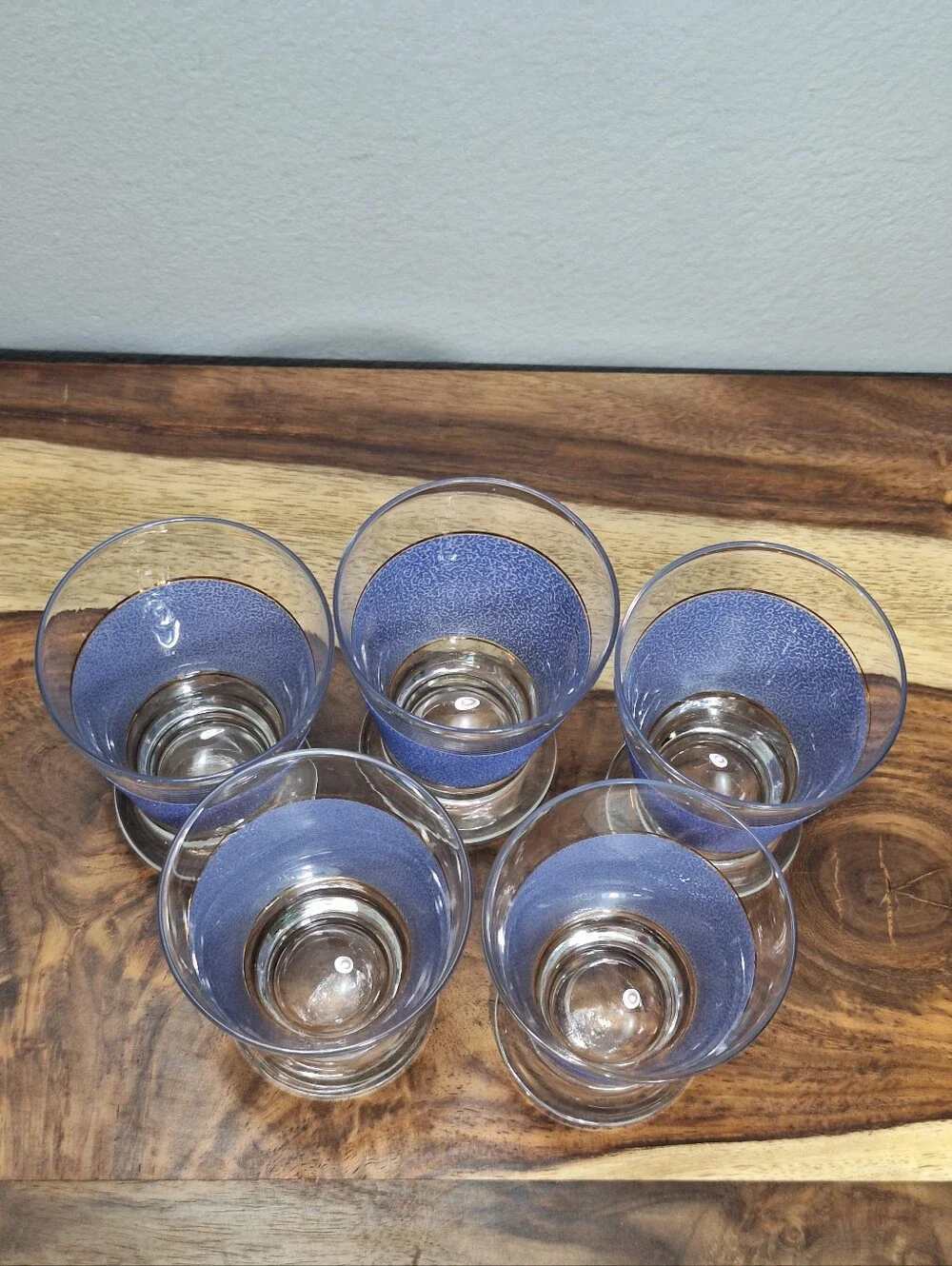 VTG MCM 50s-60s Textured Lavender Gold Trim Set Of 5 Shot Glasses Barware Tiki